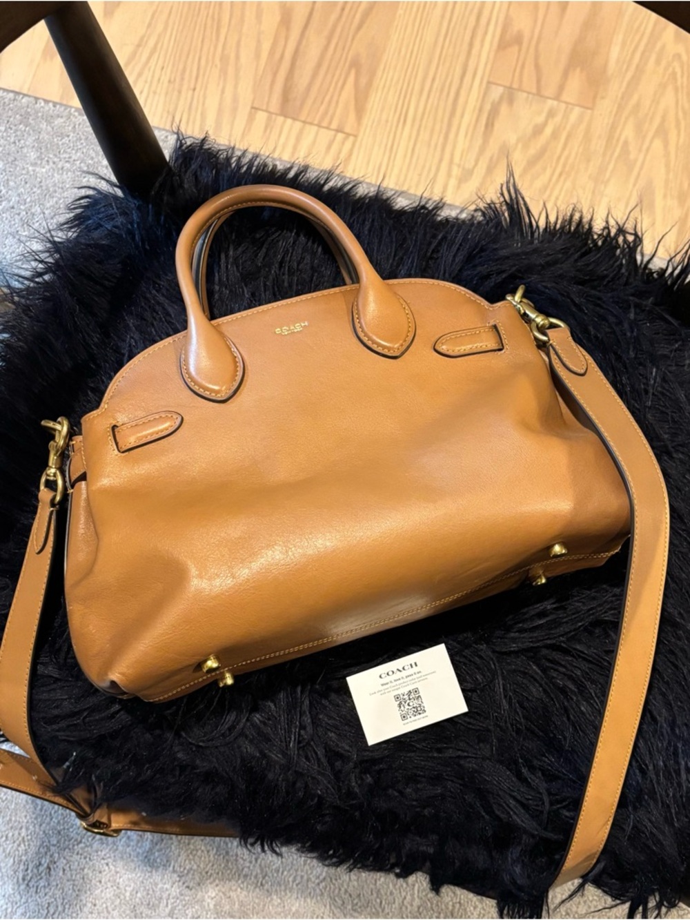 Coach Tan Leather Satchel with Detachable Strap